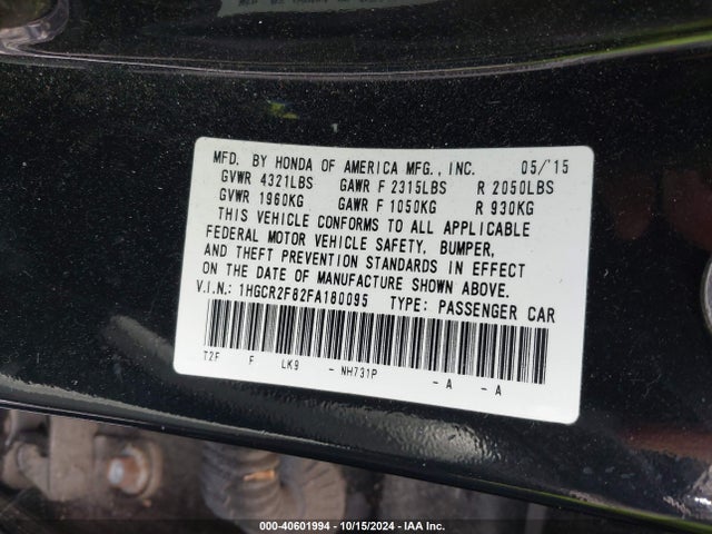 Honda Accord Ex-l 2015 1HGCR2F82FA180095 Image 9