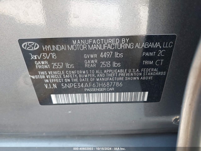 Hyundai Sonata Sport 2018 5NPE34AF6JH687786 Image 9