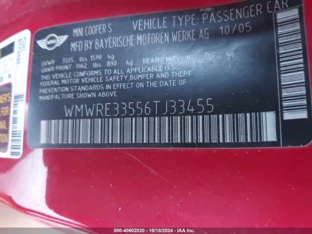 2006 MINI COOPER S WMWRE33556TJ33455 Photo 8