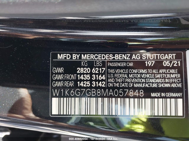 W1K6G7GB8MA057848 Mercedes-Benz S 580 4matic