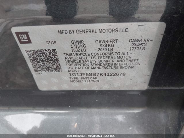 1G1JF5SB7K4122678 Chevrolet Sonic Premier Auto