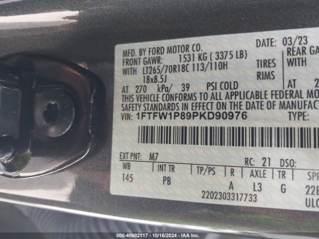 1FTFW1P89PKD90976 Ford F-150 Police Responder Xl
