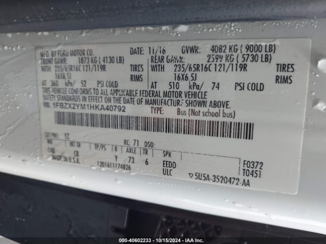 1FBZX2YM1HKA40792 Ford Transit-350 Xlt
