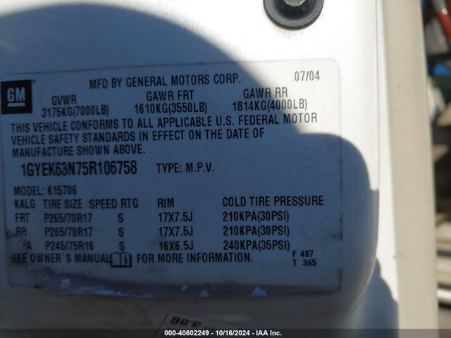 2005 CADILLAC ESCALADE 1GYEK63N75R106758 Photo 8