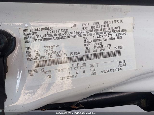 1FADP3E27HL239330 Ford FOCUS S