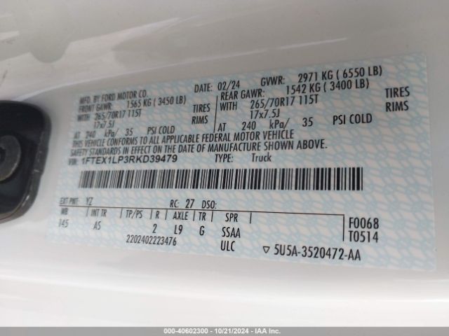 1FTEX1LP3RKD39479 Ford F-150 Xl