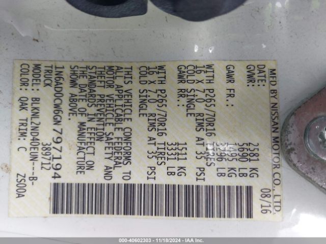 1N6AD0CW6GN797194 Nissan Frontier Sv
