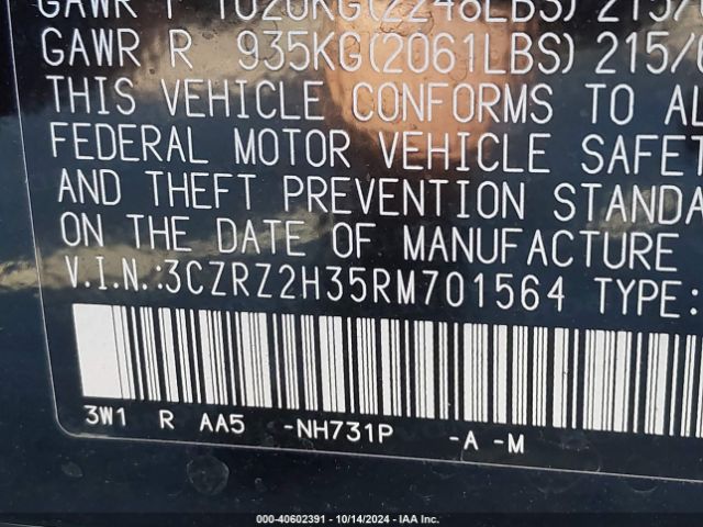 3CZRZ2H35RM701564 Honda Hr-v Awd Lx
