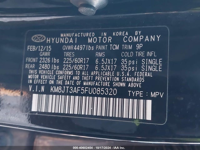 Hyundai TUCSON GLS 2015 KM8JT3AF5FU085320 Image 9