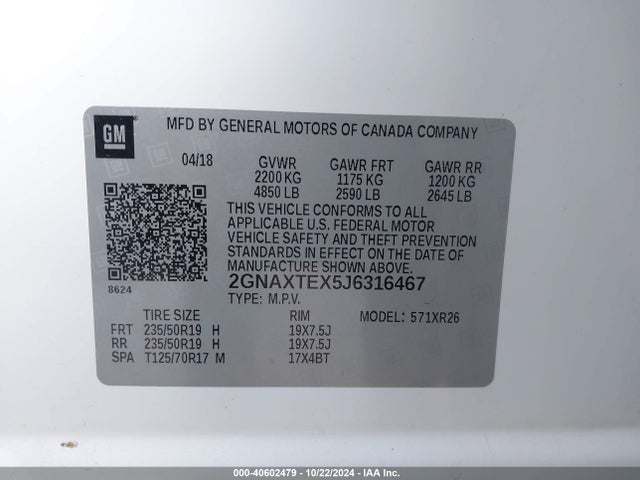 Chevrolet EQUINOX LT 2018 2GNAXTEX5J6316467 Image 9