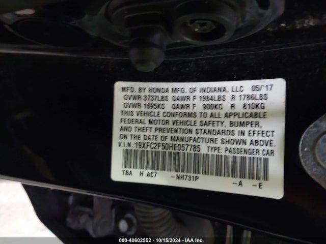 Honda Civic Lx 2017 19XFC2F50HE057785 Image 9