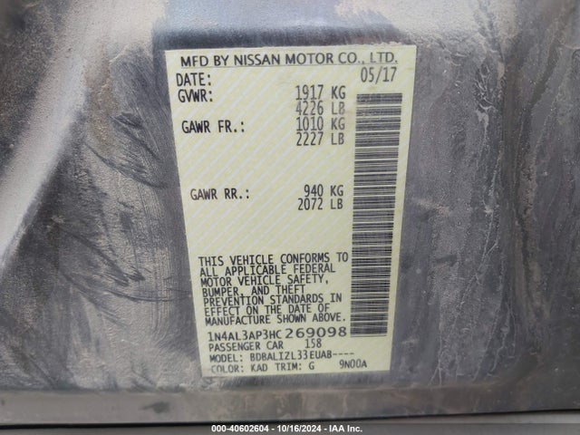 Nissan Altima 2.5 Sv 2017 1N4AL3AP3HC269098 Image 9