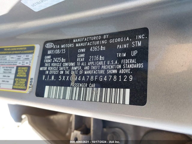 KIA Optima Lx 2015 5XXGM4A78FG478129 Image 9