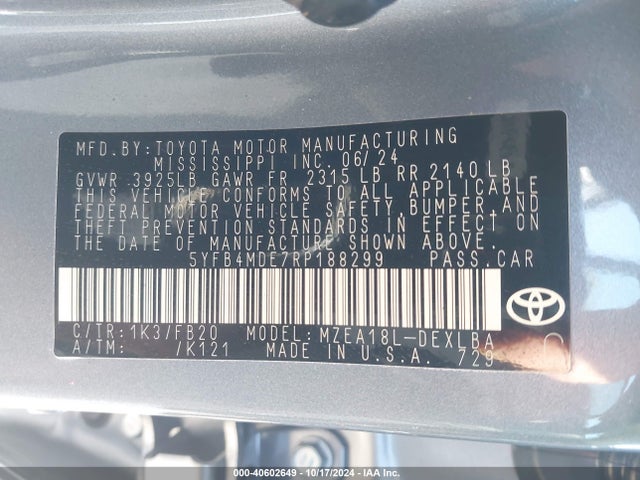 Toyota COROLLA LE 2024 5YFB4MDE7RP188299 Image 9