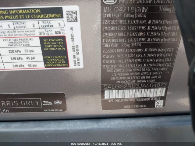 SALGS2RE3JA504873 Land Rover Range Rover 5.0l V8 Supercharged