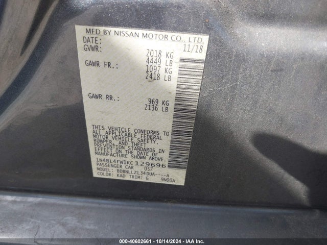 Nissan Altima 2.5 Platinum 2019 1N4BL4FW1KC129696 Image 9