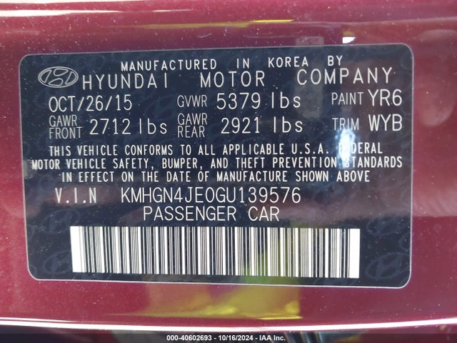 Hyundai Genesis 3.8l 2016 KMHGN4JE0GU139576 Image 9