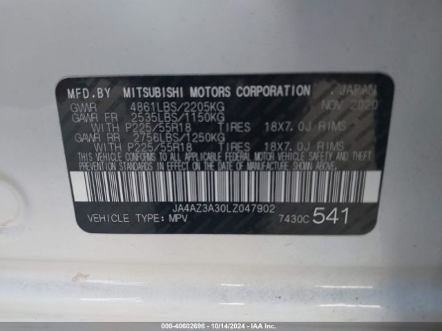 2020 MITSUBISHI OUTLANDER JA4AZ3A30LZ047902 Photo 8