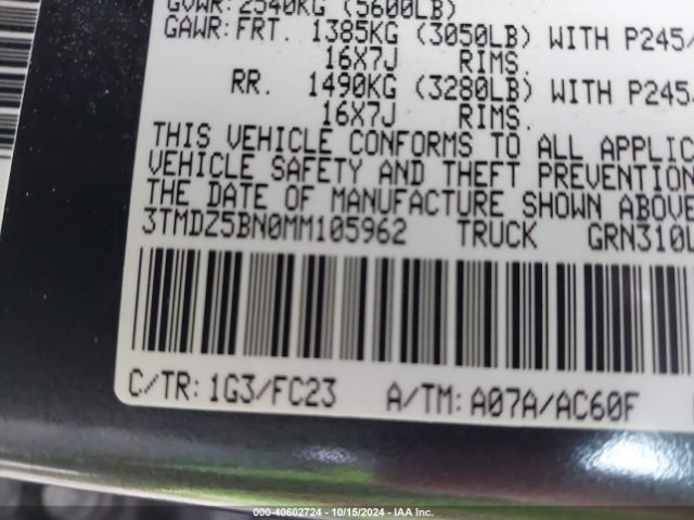 3TMDZ5BN0MM105962 Toyota Tacoma Sr5 V6