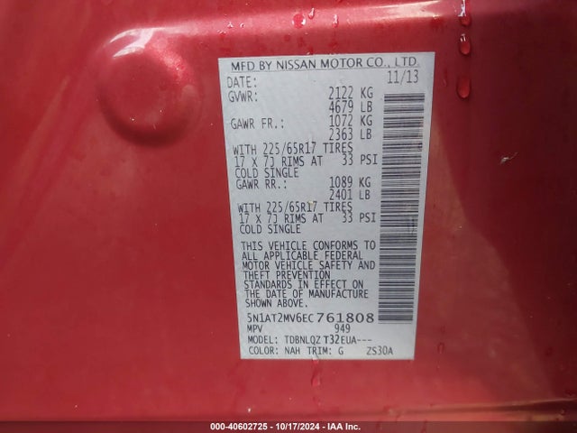 Nissan ROGUE SV 2014 5N1AT2MV6EC761808 Image 9