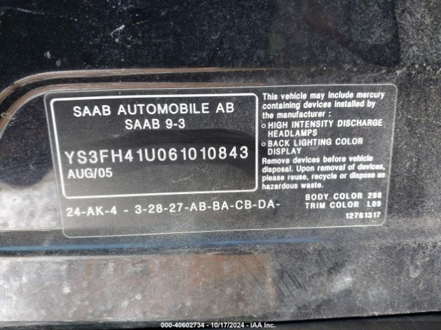 2006 SAAB 9-3 YS3FH41U061010843 Photo 8