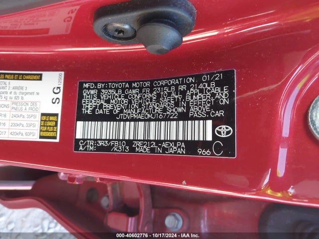 Toyota COROLLA LE 2021 JTDVPMAE0MJ167722 Image 9