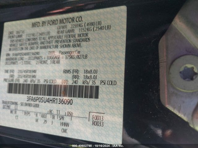 3FA6P0SU4HR136090 Ford Fusion Energi Titanium