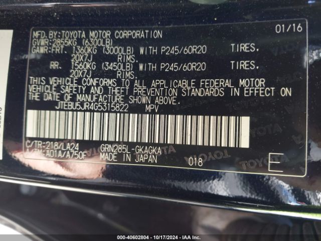 JTEBU5JR4G5315822 Toyota 4runner Limited