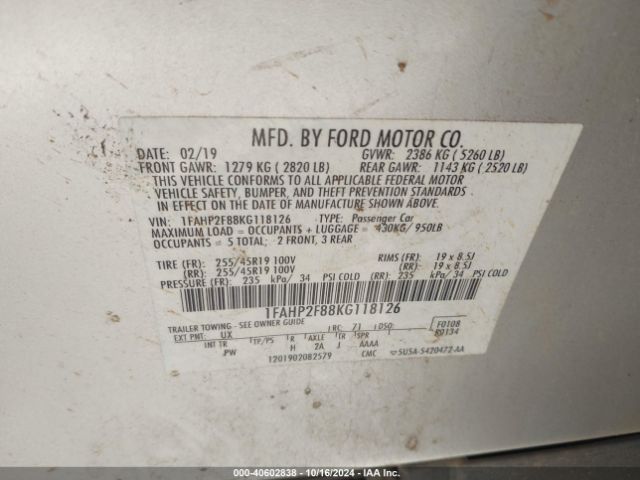 1FAHP2F88KG118126 Ford Taurus Limited