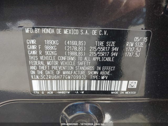 3CZRU6H77GM709932 Honda Hr-v Ex-l