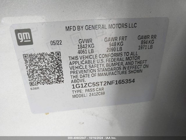 Chevrolet Malibu Fwd 1fl 2022 1G1ZC5ST2NF165354 Image 9