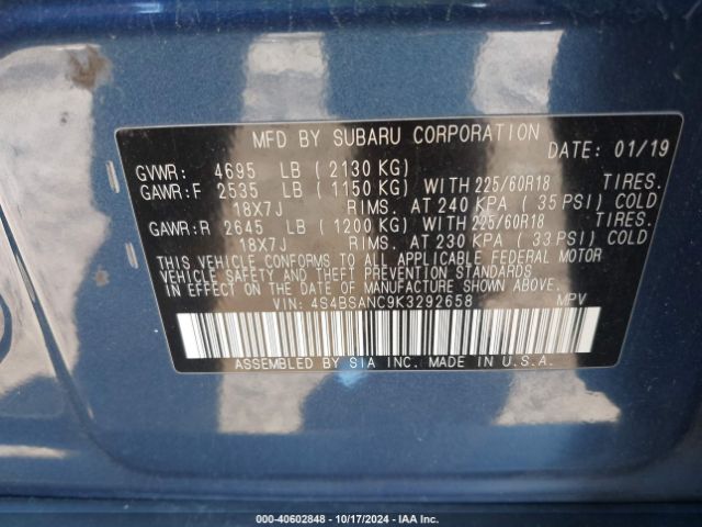 4S4BSANC9K3292658 Subaru Outback 2.5i Limited