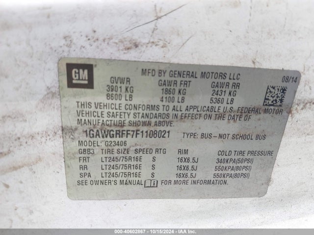 1GAWGRFF7F1108021 Chevrolet Express 2500 Lt