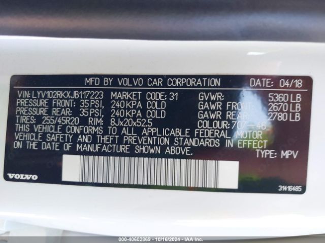 LYV102RKXJB117223 Volvo Xc60 T5 Momentum