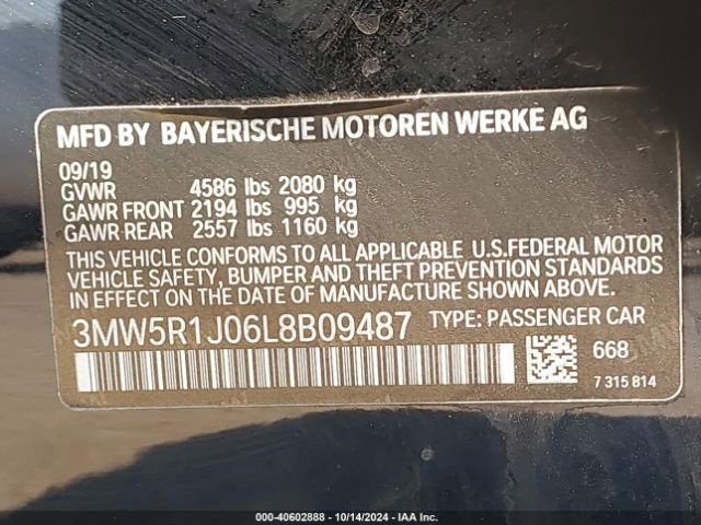 3MW5R1J06L8B09487 BMW 330I