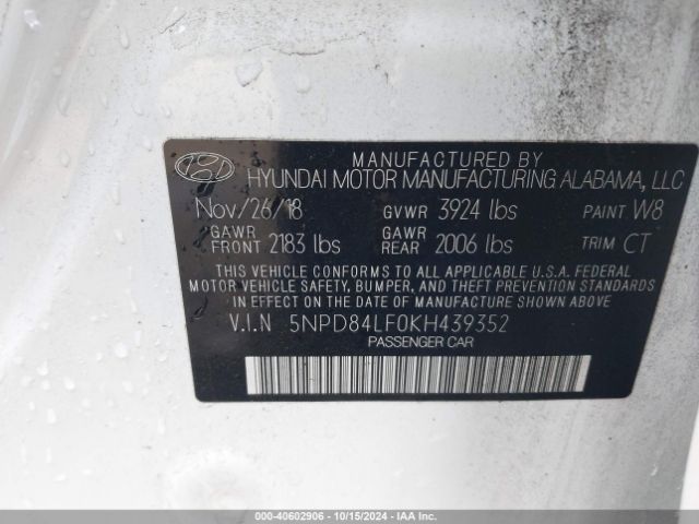 5NPD84LF0KH439352 Hyundai Elantra Value Edition