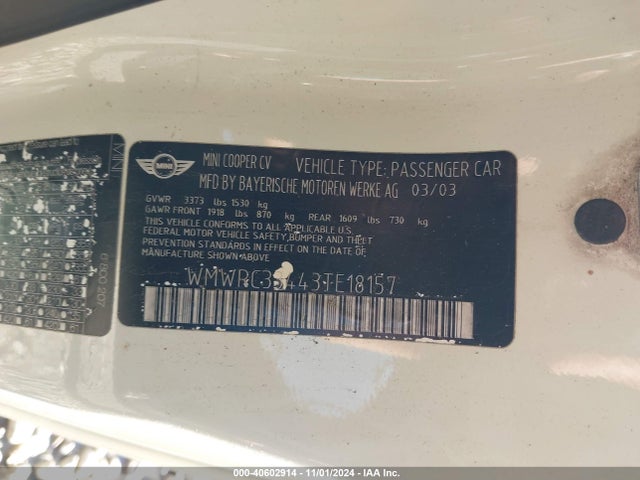 2003 MINI COOPER WMWRC33443TE18157 Photo 8