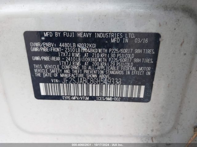 JF2SJABC8GH549333 Subaru Forester 2.5i