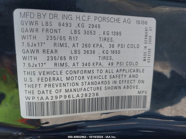 2006 PORSCHE CAYENNE WP1AA29P96LA28236 Photo 8
