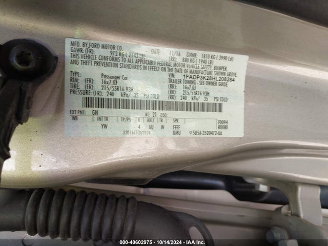 Ford FOCUS SE 2017 1FADP3K28HL208284 Image 9