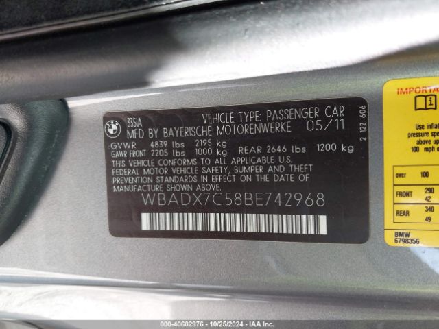 2011 BMW 335I WBADX7C58BE742968 Photo 8