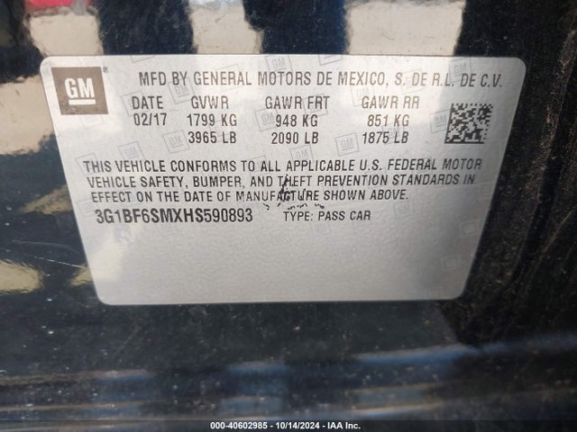 Chevrolet Cruze Premier Auto 2017 3G1BF6SMXHS590893 Image 9
