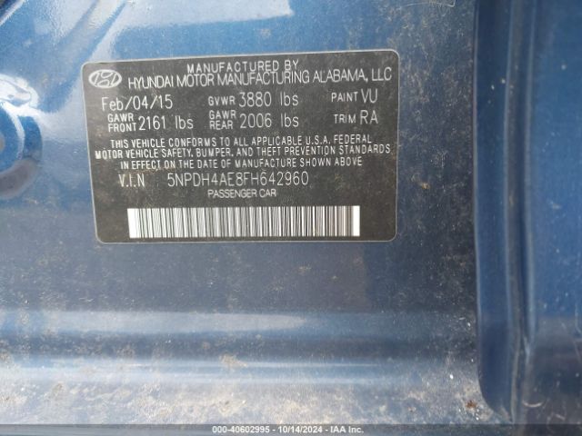 5NPDH4AE8FH642960 Hyundai ELANTRA SE