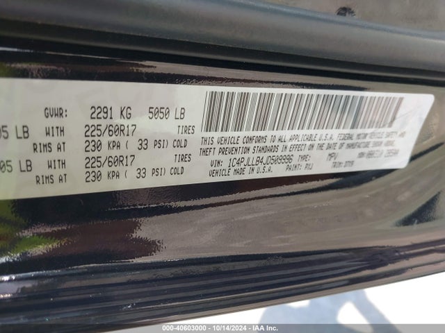 1C4PJLLB4JD509996 Jeep Cherokee Latitude Plus Fwd