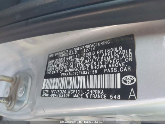 VNKKTUD35FA032156 Toyota YARIS L