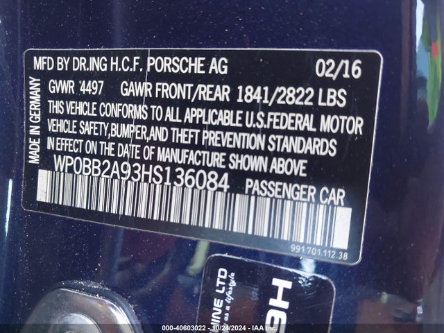 2017 PORSCHE 911 WP0BB2A93HS136084 Photo 8