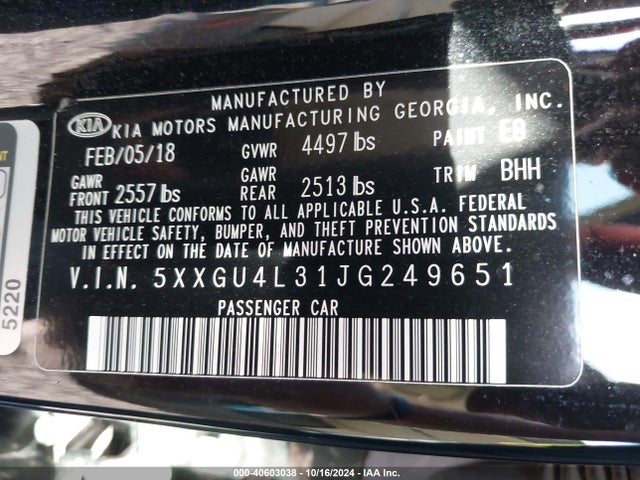 KIA OPTIMA EX 2018 5XXGU4L31JG249651 Image 9
