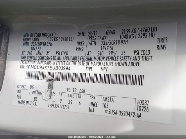 1FMCU9JX7EUB03994 Ford Escape Titanium