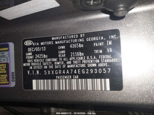 5XXGR4A74EG293057 KIA OPTIMA SX