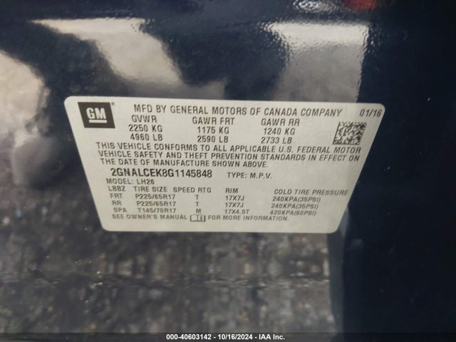 2GNALCEK8G1145848 Chevrolet EQUINOX LT
